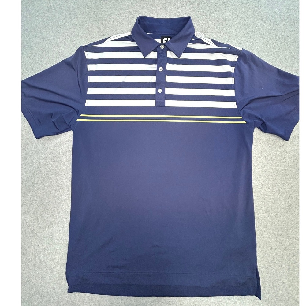 FootJoy Golf Polo Mens Large Navy Blue White Striped Excellent ProDry Lake Tahoe